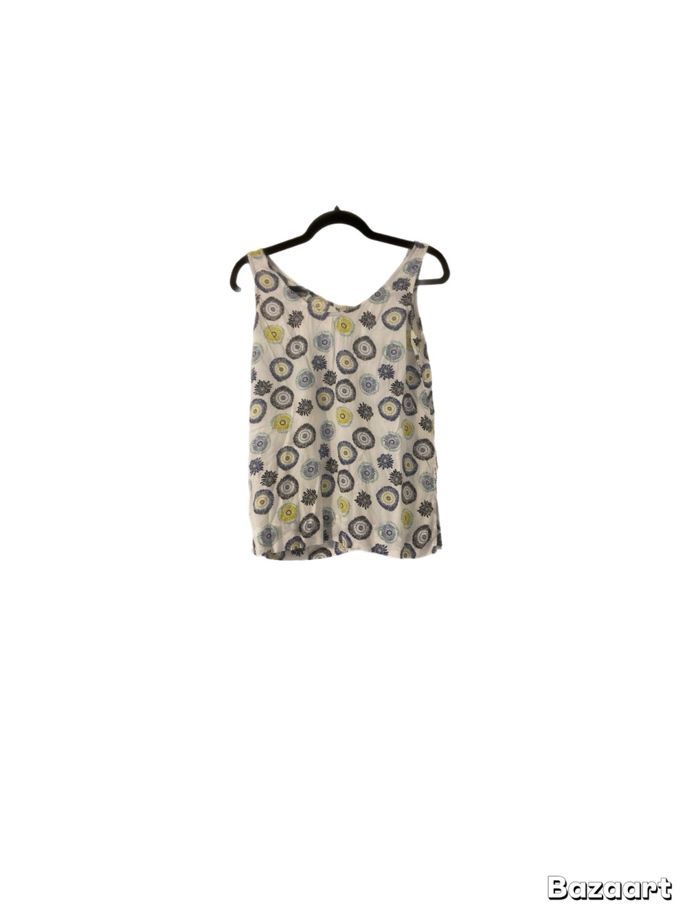 LOFT White Sleeveless Camisole with Gray & Yellow Circular Print
